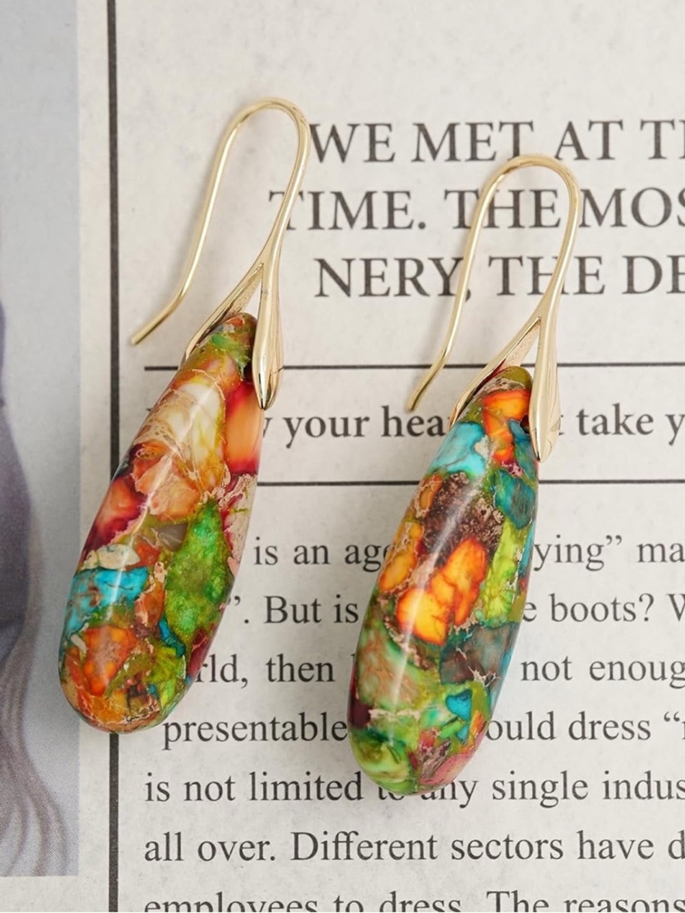 Multicolor Teardrop Natural Healing Stone Earrings NEW - Picture 3 of 5